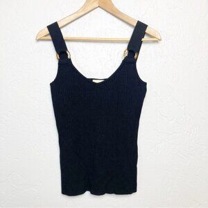 Elie Tahari V-Neck Ribbed Tank in Black sz M